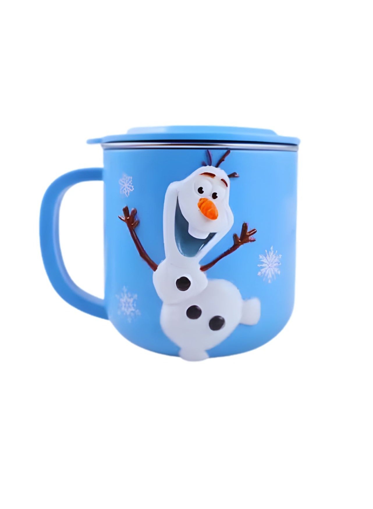 Disney Kids Stainless Steel Drinking Mug with Lid – Cartoon Design | Double Wall Insulated Cup for Hot & Cold Drinks | Leak-Resistant, Safe & Durable Children Mug (Olaf)